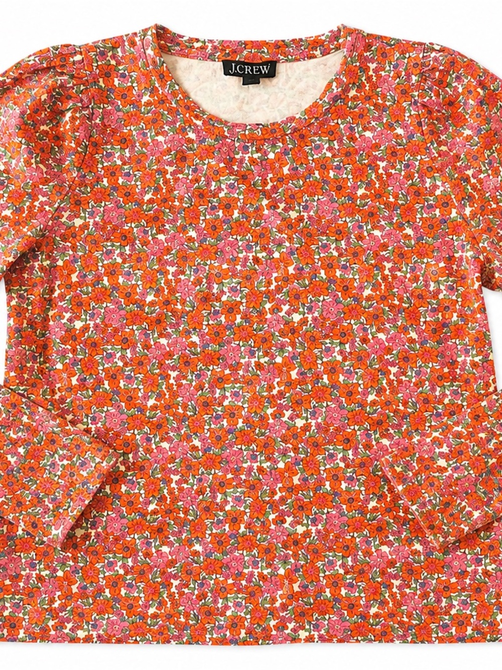 J.Crew XS Floral Long Sleeve Cotton Top Orange Pink Print